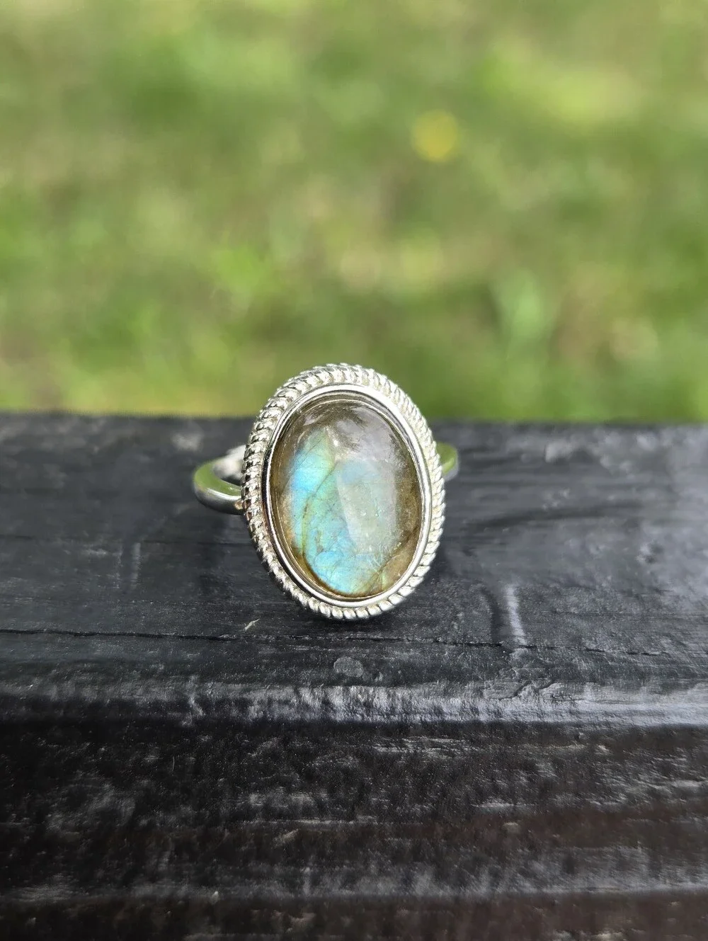 Blue Flash Labrodorite Statement Ring Adjustable